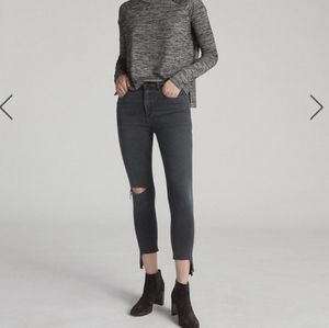 rag & bone High Rise Ankle Skinny Distress Raw-cut Jeans Black Steel Siz…